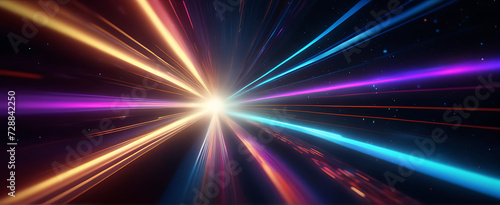 Lightspeed  hyperspace  space warp background. Colorful streaks of light gathering towards the event horizon.
