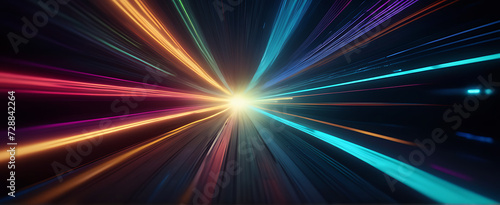 Lightspeed, hyperspace, space warp background. Colorful streaks of light gathering towards the event horizon.