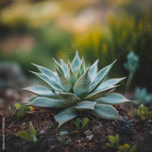 Succulent Plant in Natural Setting with Dew Drops
