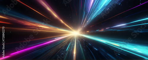 Lightspeed, hyperspace, space warp background. Colorful streaks of light gathering towards the event horizon.