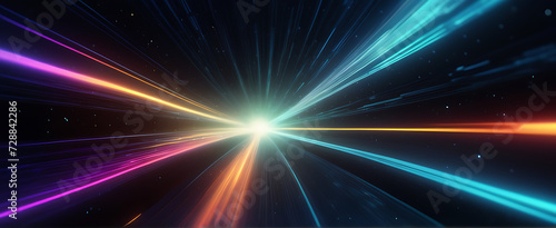 Lightspeed, hyperspace, space warp background. Colorful streaks of light gathering towards the event horizon.