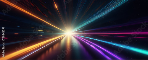 Lightspeed, hyperspace, space warp background. Colorful streaks of light gathering towards the event horizon.