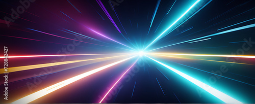 Lightspeed  hyperspace  space warp background. Colorful streaks of light gathering towards the event horizon.