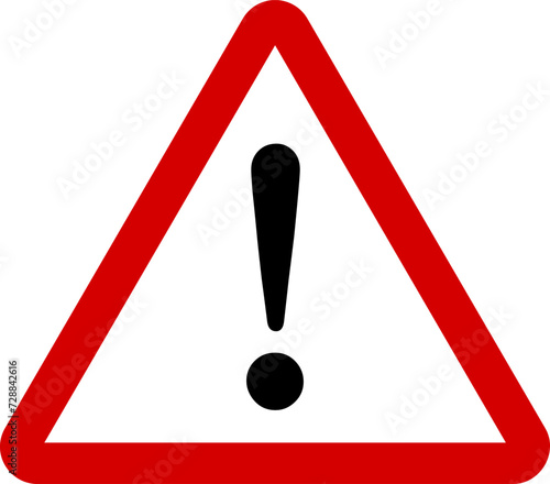 Red and White Triangular Warning or Attention Sign with Exclamation Mark Icon. Vector Image.
