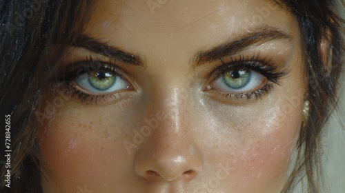 A close up of a woman with blue eyes photo