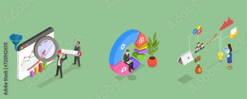 3D Isometric Flat Vector Illustration of Performance Data Visualization , Financial Report Chart