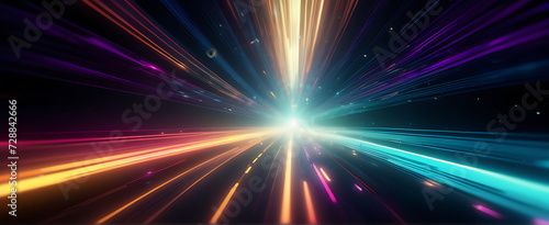 Lightspeed, hyperspace, space warp background. Colorful streaks of light gathering towards the event horizon.