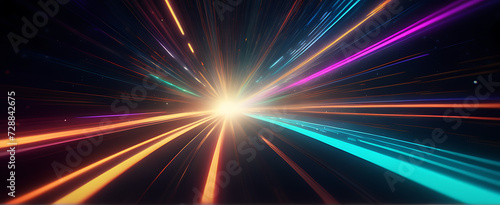 Lightspeed, hyperspace, space warp background. Colorful streaks of light gathering towards the event horizon.