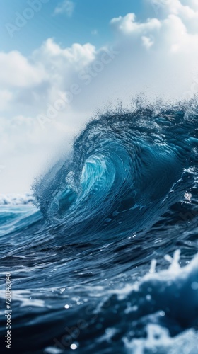 A large blue wave in the middle of the ocean
