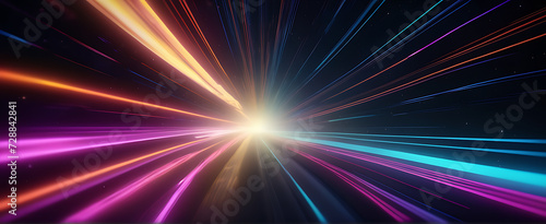 Lightspeed, hyperspace, space warp background. Colorful streaks of light gathering towards the event horizon.