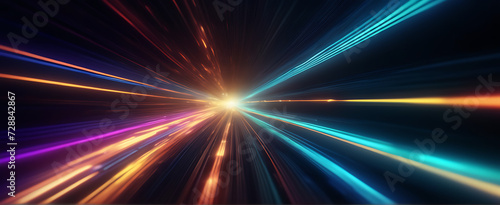 Lightspeed, hyperspace, space warp background. Colorful streaks of light gathering towards the event horizon.