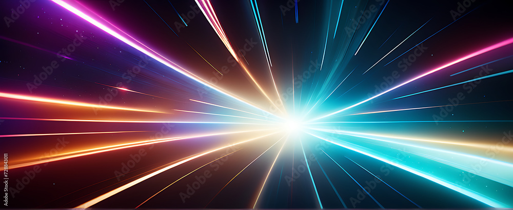 Lightspeed, hyperspace, space warp background. Colorful streaks of light gathering towards the event horizon.