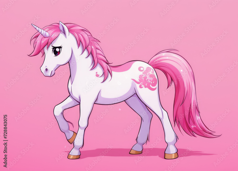 Cartoon little unicorn on pink background Cartoon little unicorn on pink background