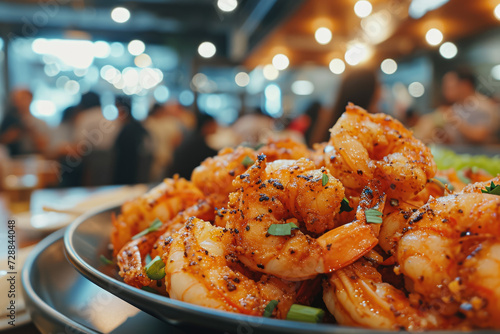 close-up shot of a plate of salt and pepper shrimp, with a crispy exterior and a juicy interior