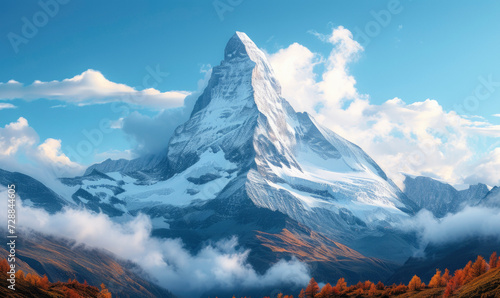 Panoramic view to the majestic Matterhorn mountain in winter, Valais, Switzerland. photo