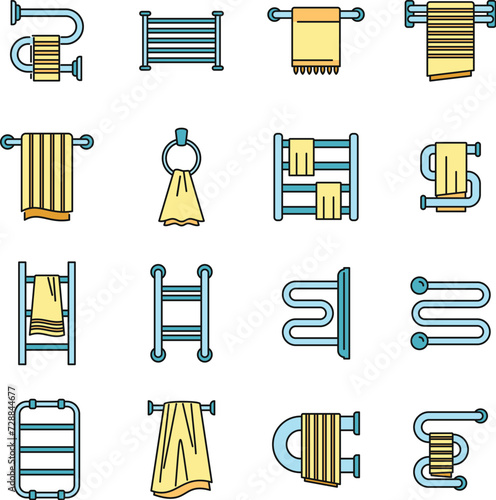 Home heated towel rail icons set. Outline set of home heated towel rail vector icons thin line color flat on white
