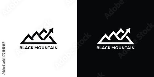 Creative Black Mountain Logo. Mountain and Financial Arrow Graphic with Minimalist Style Icon Symbol Vector Design Template. 