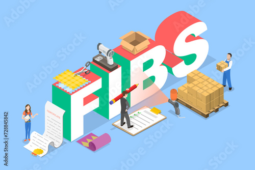3D Isometric Flat Vector Illustration of FIBS, Textile Industry Manufacturing Process