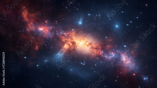 an image of the galaxy with colored stars in it, in the style of ethereal atmosphere, light red and azure, infrared filters, dark black and orange, highly detailed
