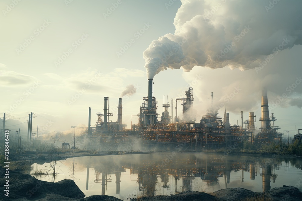 hazardous production plants and factories near nature, forest and lake