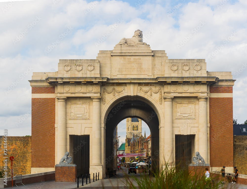 View at the Menin Gate Monument (World War Memorial) in Ypres, Belgium