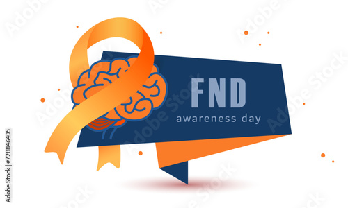 FND (functional neurological disorders) Awareness Day vector illustration. Brain and ribbon banner