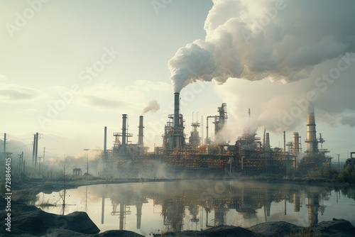 hazardous production plants and factories near nature  forest and lake