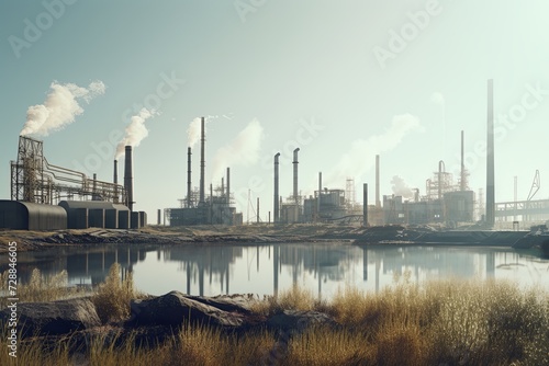 hazardous production plants and factories near nature, forest and lake