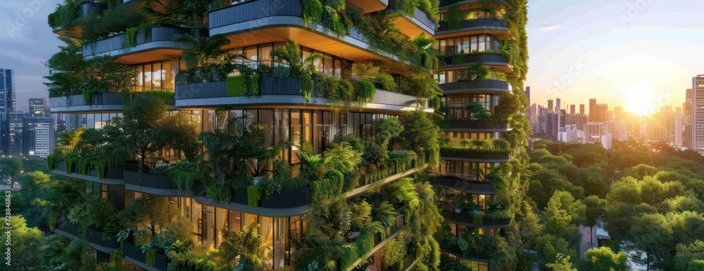 Towering Building Covered in Lush Vegetation