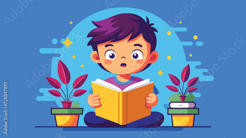 Young Boy Sitting on Floor Reading Book