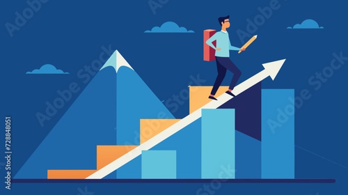 Achieving New Heights in Success - Man Ascending Graphical Steps