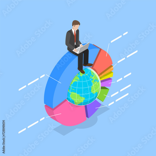 3D Isometric Flat Vector Illustration of World Stock Market, Mutual Fund or Assets