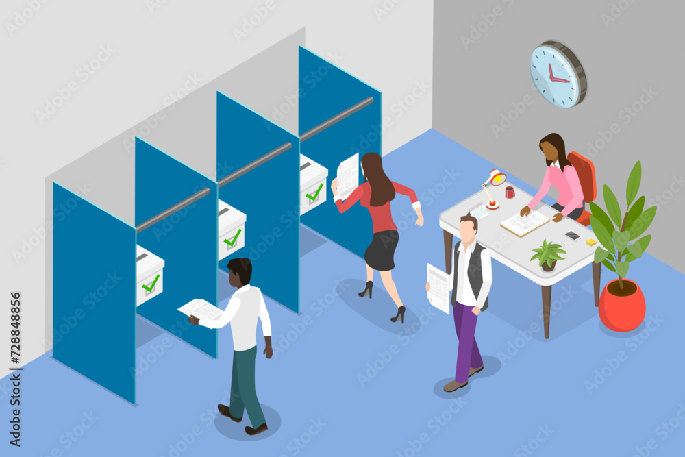 3D Isometric Flat Vector Illustration of Political Election, Polling Station 3D Isometric Flat Vector Illustration of Political Election, Polling Station