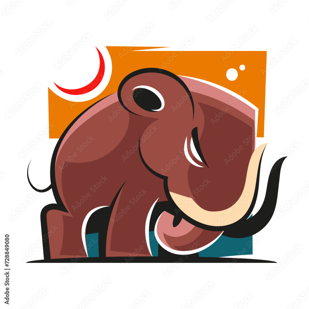 Fototapeta premium mammoth elephant logo vector icon illustration. mammoth ancient animal line logo mascot
