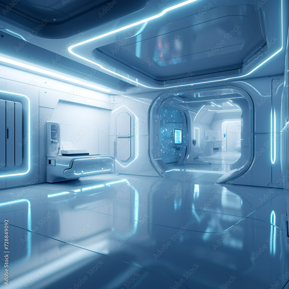 Sleek Futuristic Space Station Corridor Design created with Generative AI technology Sleek Futuristic Space Station Corridor Design created with Generative AI technology
