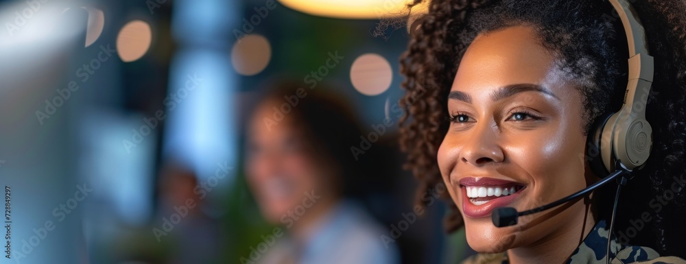 Smiling Woman call center agent Headset Smiling Woman call center agent Headset