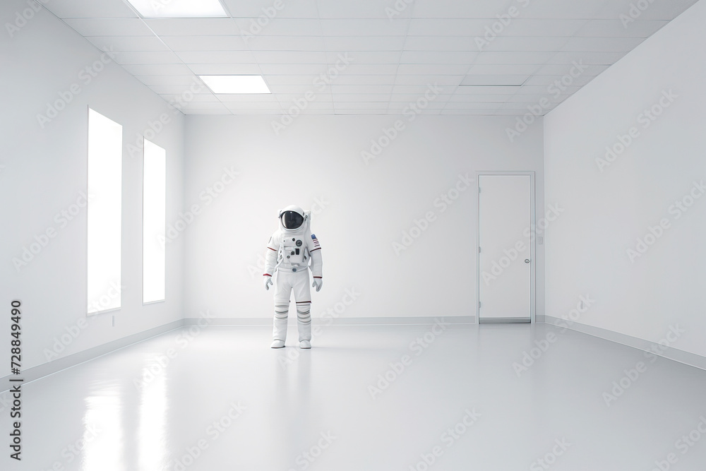 Fototapeta premium Astronaut Contemplation in Minimalist Setting created with Generative AI technology