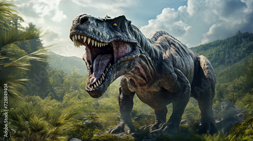 Tyrannosaurus Rex Roaring at Dawn created with Generative AI technology