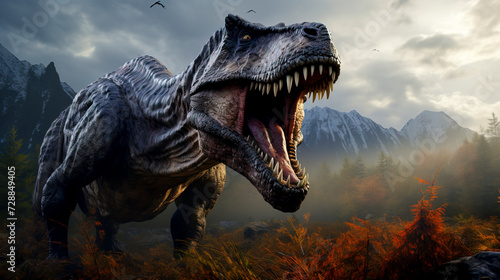 Tyrannosaurus Rex Roaring at Dawn created with Generative AI technology