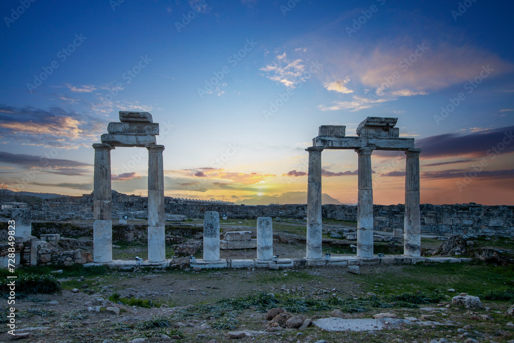 Hierapolis Ancient City in Pamukkale, Roman period ruins..​
