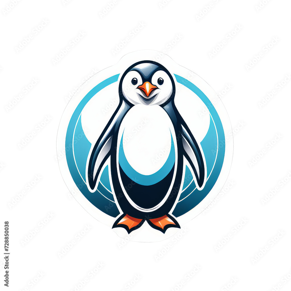 Fototapeta premium Cute Penguin Logo Illustration with Blue Circular Background