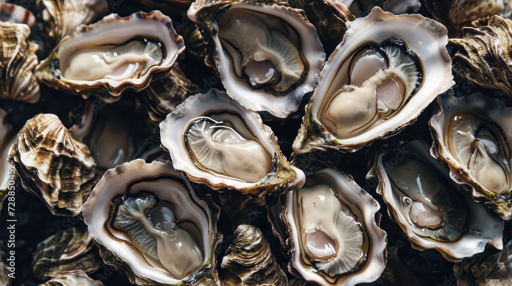 a pile of oysters sitting next to each other on top of a pile of other oysters next to each other on top of a pile of other oysters. a pile of oysters sitting next to each other on top of a pile of other oysters next to each other on top of a pile of other oysters.