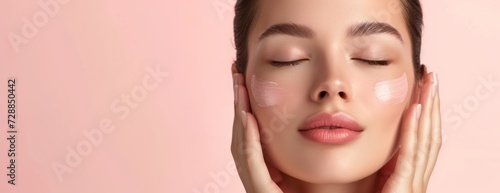 Woman Closing Eyes and Touching Face skincare daily treatment