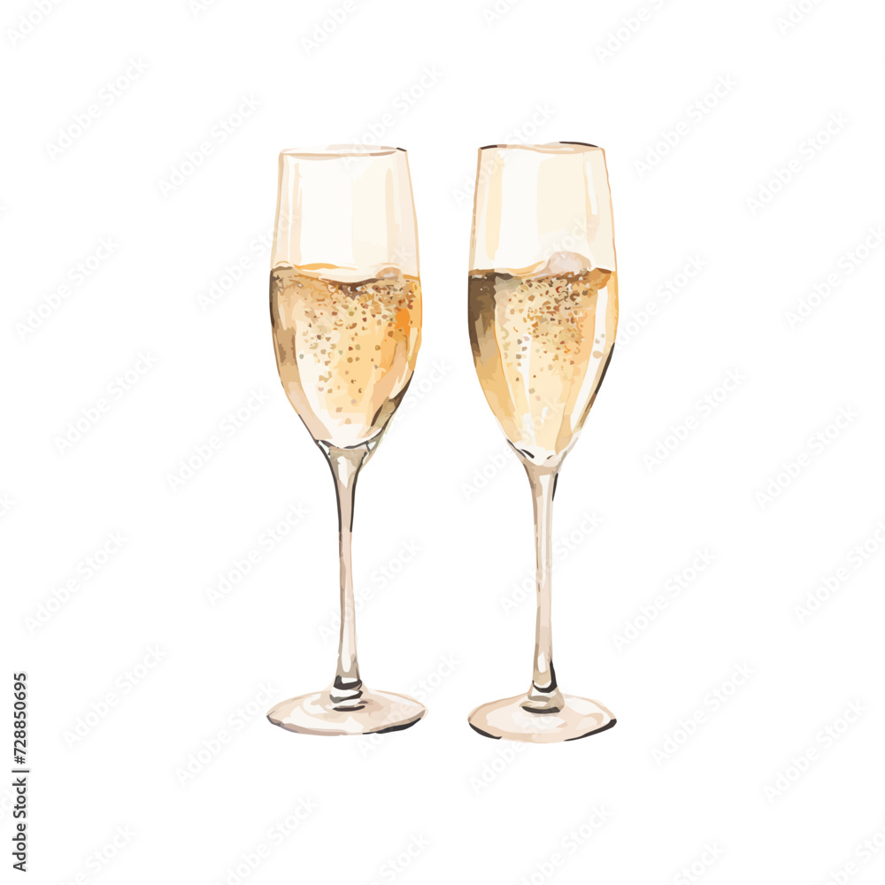 Watercolor  champagne glasses. Vector illustration design.