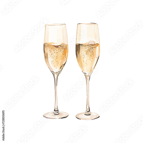 Watercolor  champagne glasses. Vector illustration design.