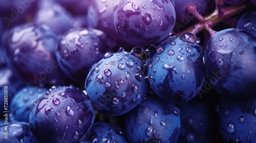 A background of water-dappled dark purple grapes. 