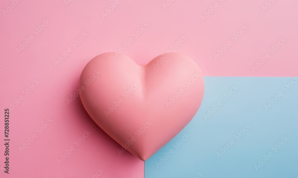 Glossy heart on a bright background. Blue and pink pastel colors