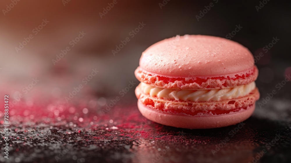 a pink macaroni and cheese with white cream on pink background a pink macaroni and cheese with white cream on pink background