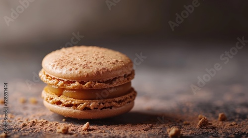  a macaroni and cheese sandwich sitting on top of a pile of brown powdered ground next to a pile of macaroni and cheese on top of other macaroni and cheese.