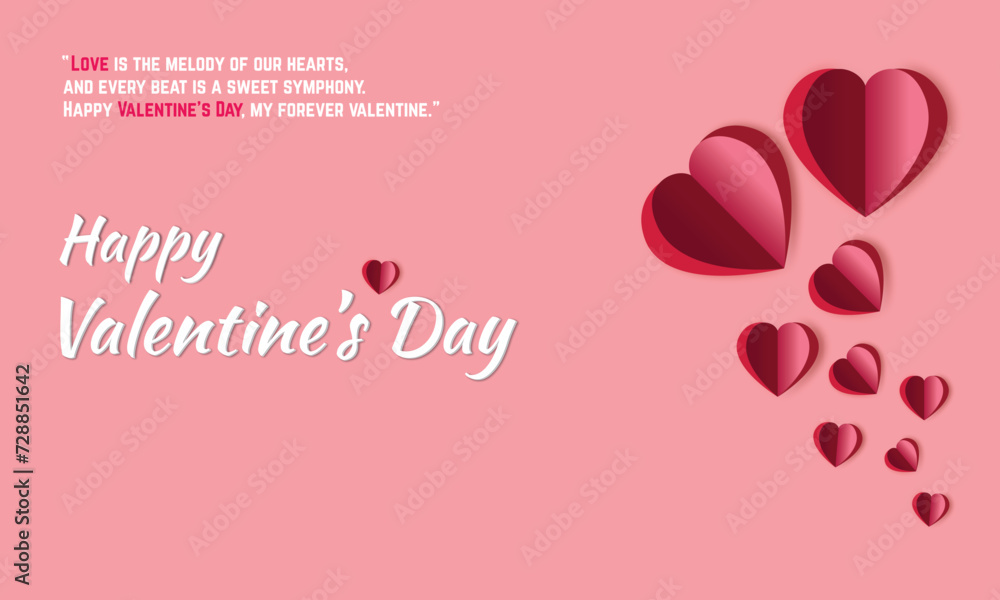 Happy Valentine's Day, Red and pink hearts isolated on pink background. Vector illustration. Paper cut decorations for Valentine's day 